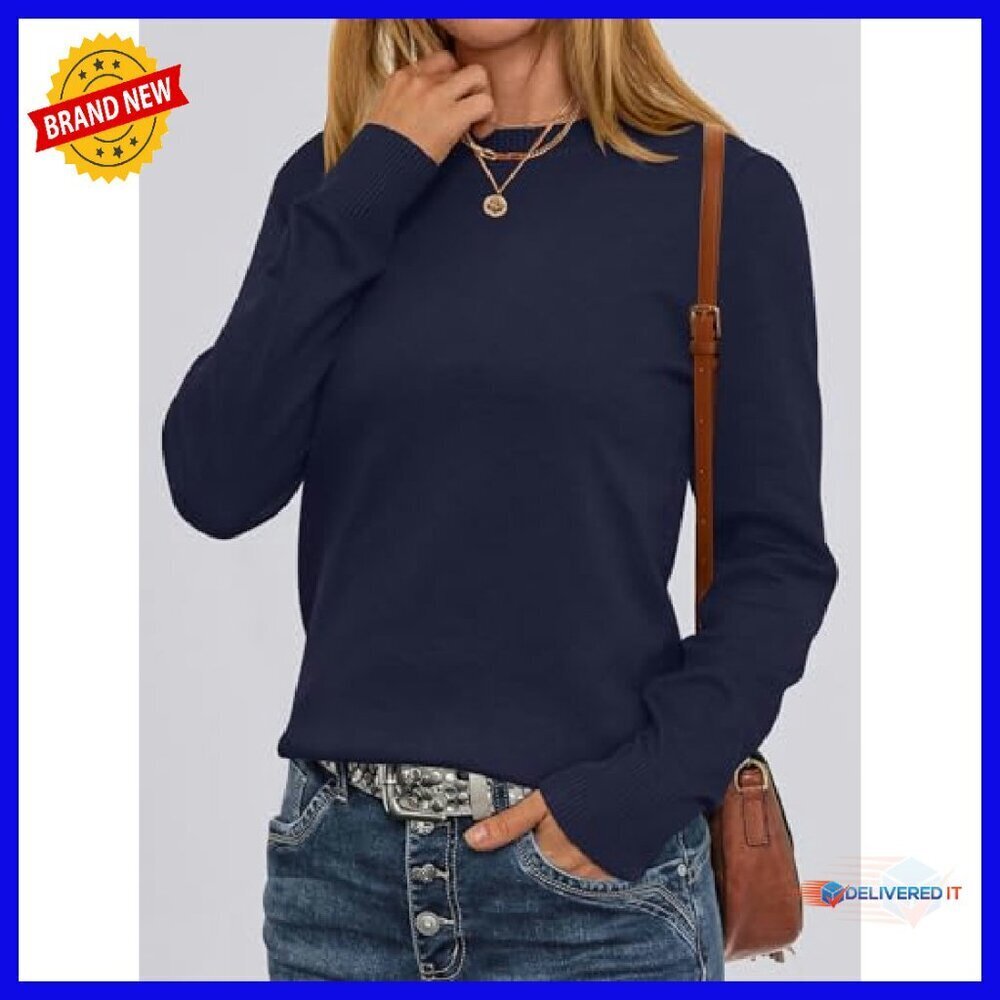 Lightweight Crewneck Pullover Sweater Women's Long Sleeve Loose Fit Knit Top - Picture 3 of 8